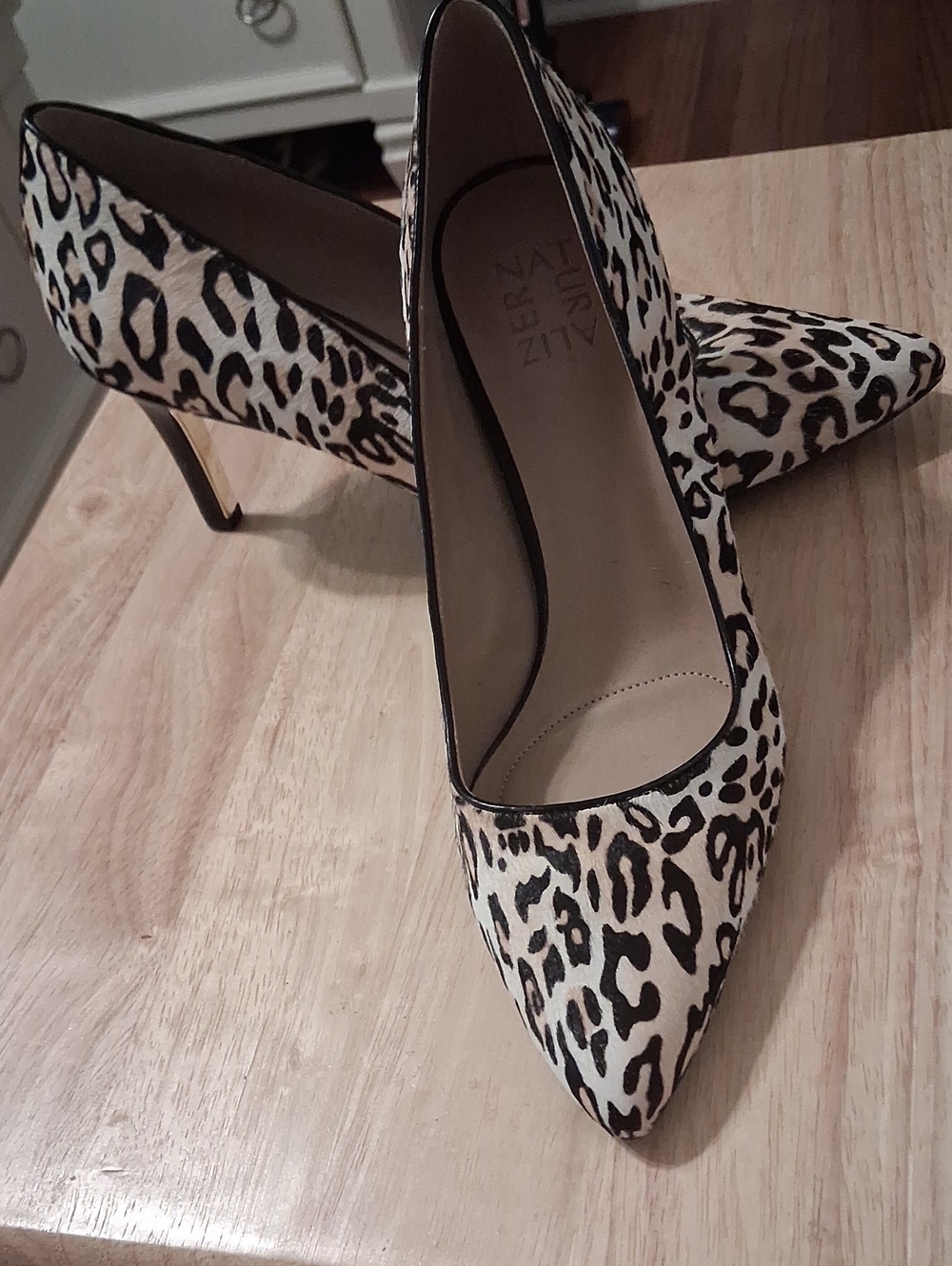 Naturalizer Leopard Print Pointed Toe Pumps - Black & Cream